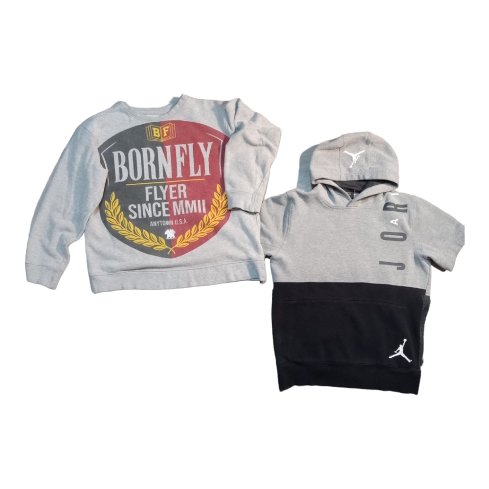 2-piece set (1 Born Fly sweater Size 18-20XL and one Jordan hoodie Size 10-12Y)